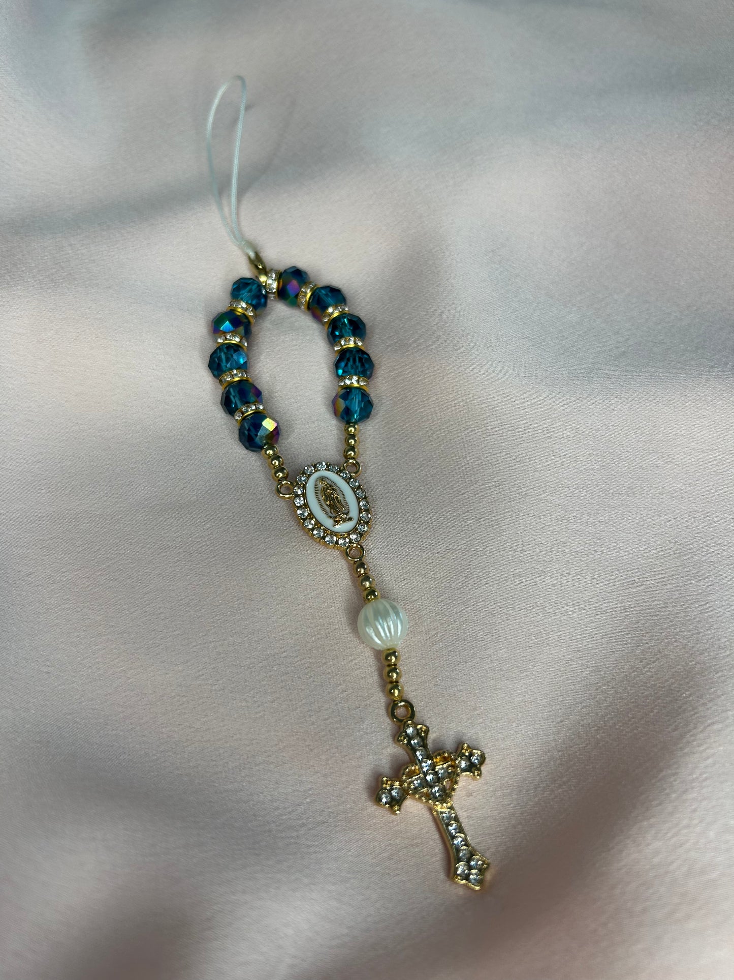 Dizainier doré et turquoise holographique, attache amovible pour téléphone The Delicate Rosary