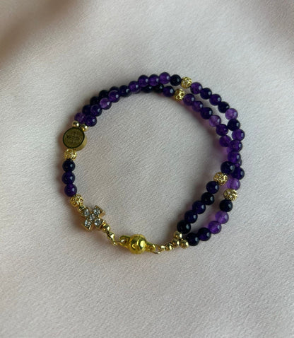 Bracelet-chapelet miniature, améthyste et plaqué or The Delicate Rosary