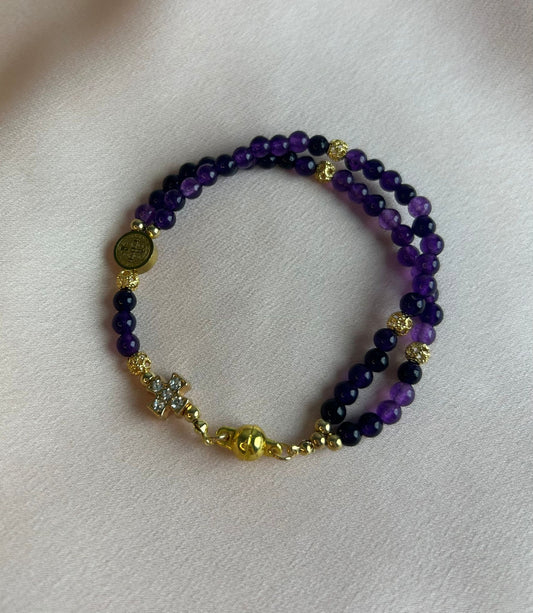 Bracelet-chapelet miniature, améthyste et plaqué or The Delicate Rosary