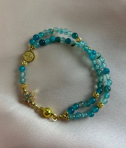 Bracelet-chapelet miniature, agate bleu-vert et doré The Delicate Rosary