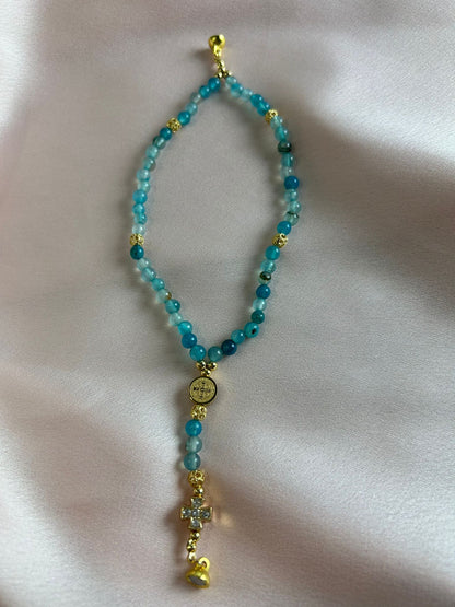Bracelet-chapelet miniature, agate bleu-vert et doré The Delicate Rosary